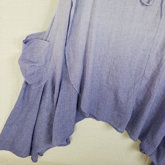 Firmiana Linen Blend Dress Lagenlook Ombre Sharkbite Hem Pockets sz M Oversized - Picture 12 of 14